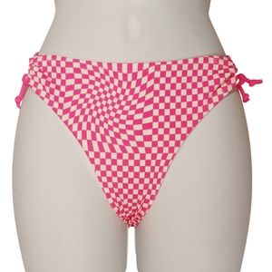 NEW ARIZONA Jean Company Pink White Checker Plaid Print Bikini Bottom Medium
